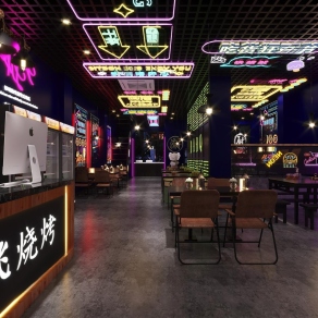 工业风烧烤店3D模型下载